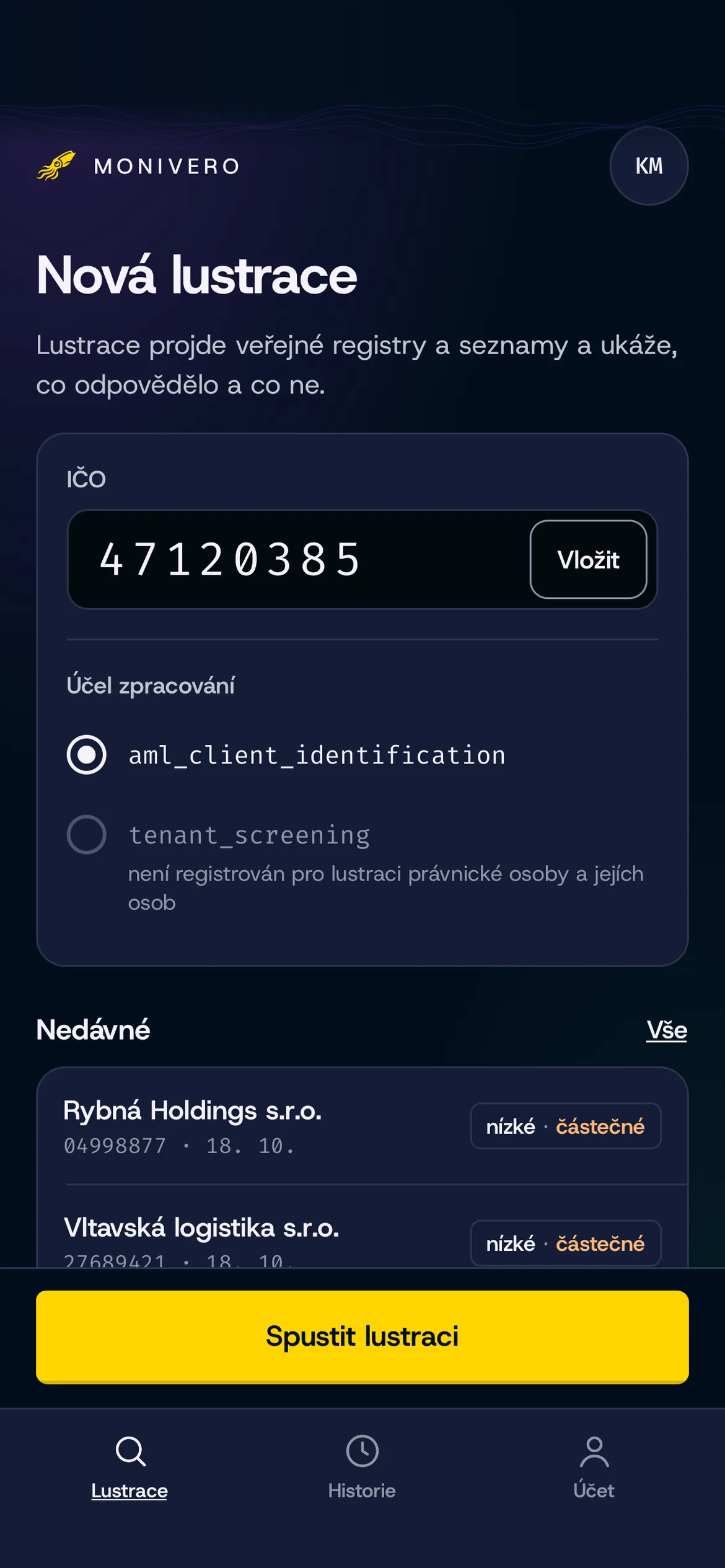 Concept: a new company check, by company number and purpose